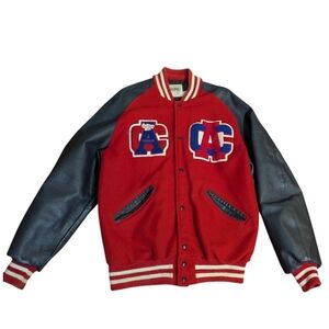 vtg. DeLong Letterman's Varsity Jacket Bulldogs Wool/Leather Sz L